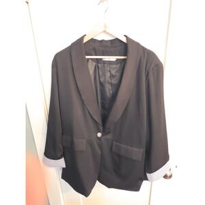 Genhoo Women's Black Blazer 75% Polyester Size 2XL Black 2 Pockets Button Up